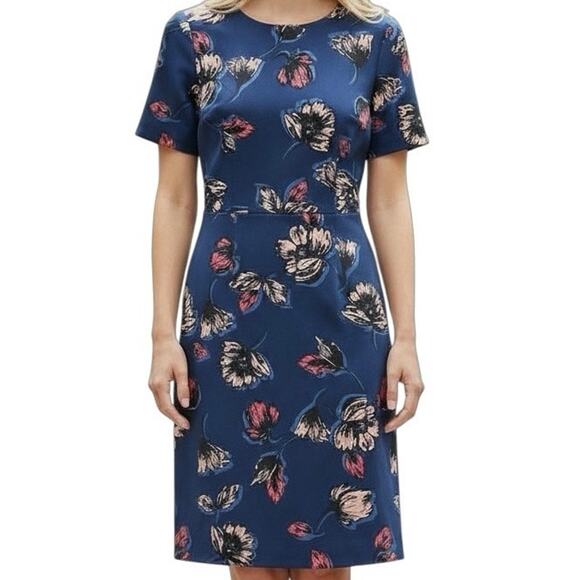 J.Crew Blue Floral Short Sleeve Sheath Dress Size 6 - Picture 1 of 4